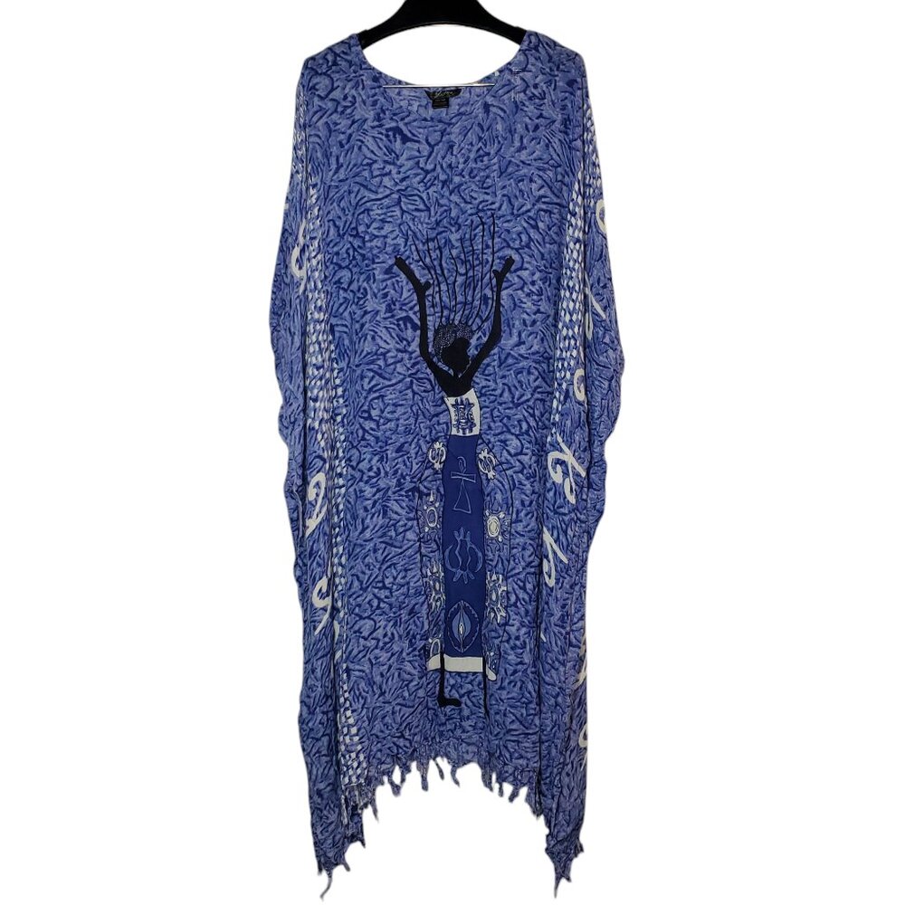 Japna Kaftan Maxi Dress O/S Purple White Tie-Dye Beach Coverup Tribal Dancer